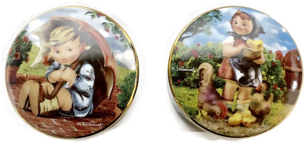 Danbury Mint M.I. Hummel Umbrella Girl and Feeding Music Box Set of 2